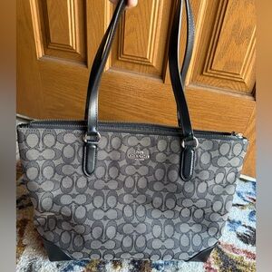 Coach Gray and Black Signature Tote